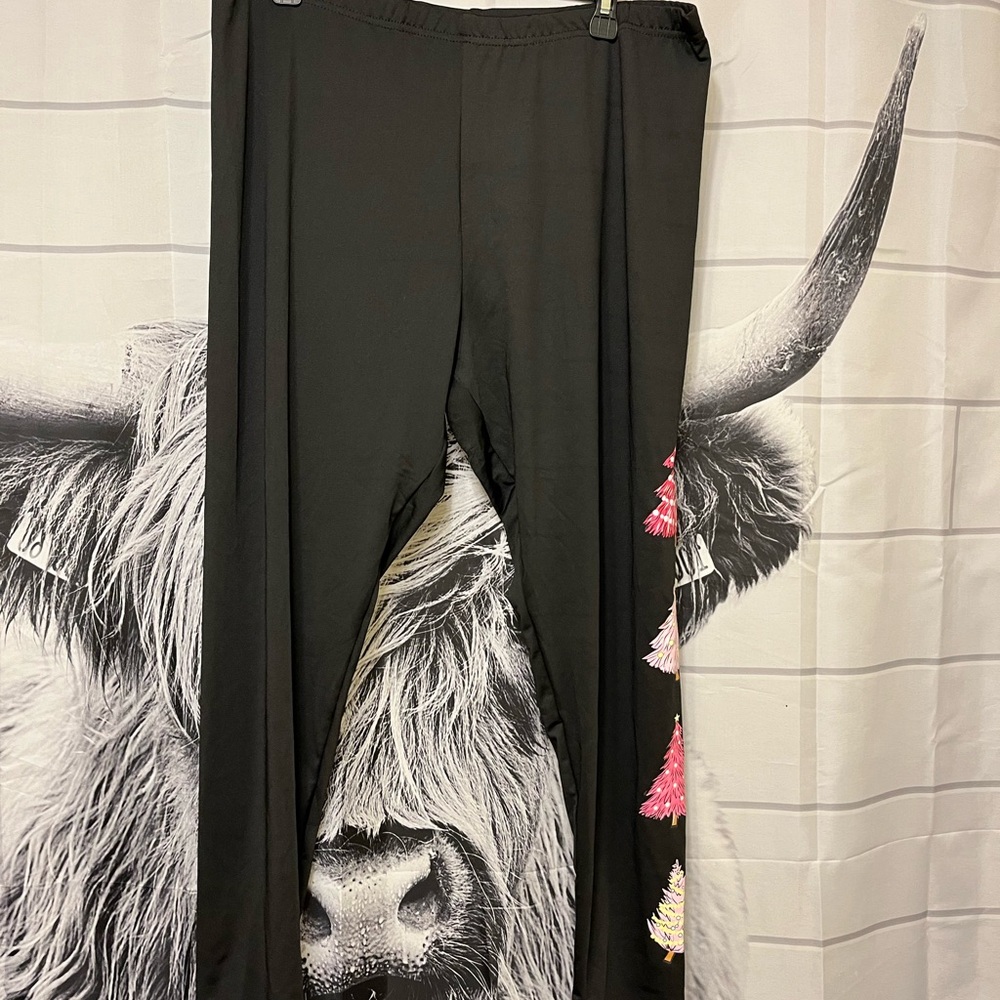 Black Pants with Christmas trees on Side